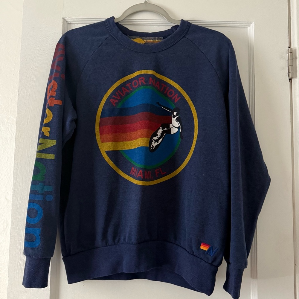 Aviator Nation Navy Rainbow Surf Logo Sweatshirt